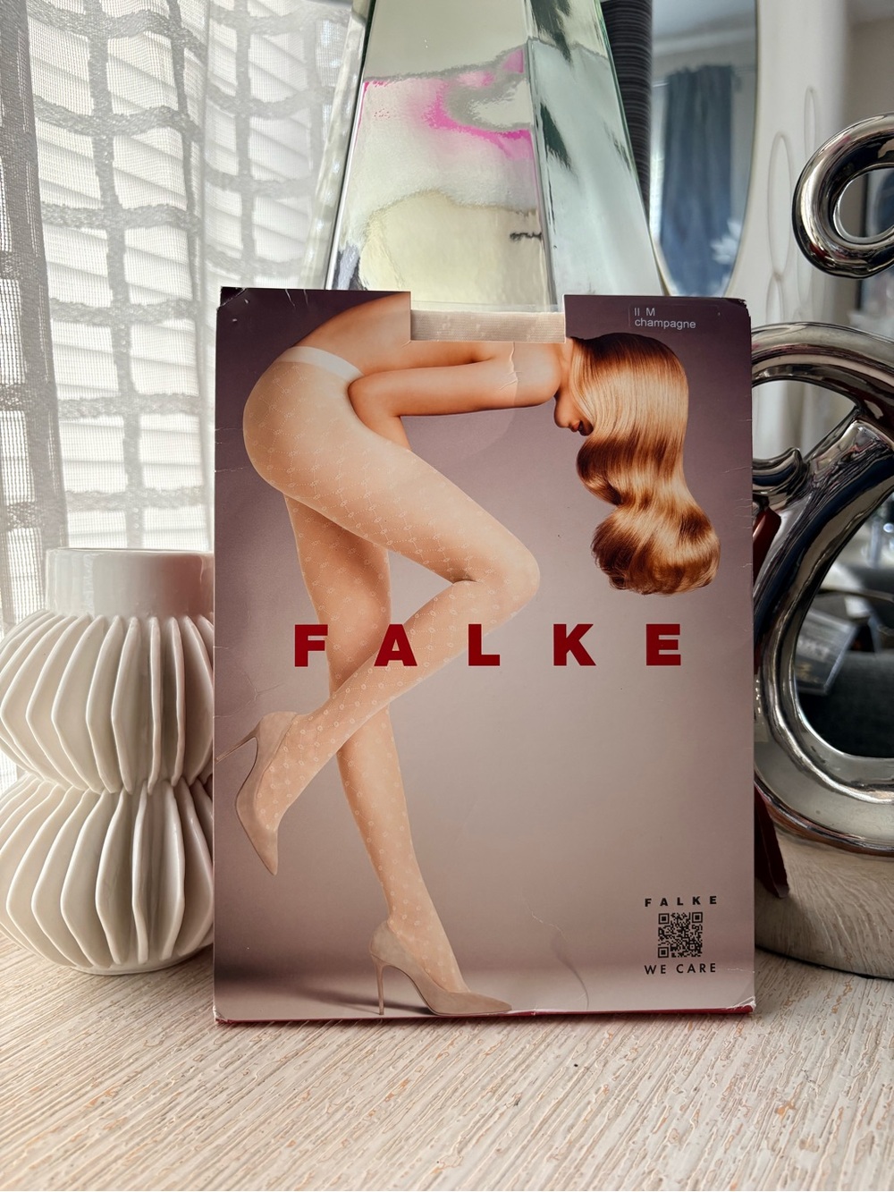 NWT Falke Champagne Printed Dot Tights Size M 20 Denier Luxury Made In Germany